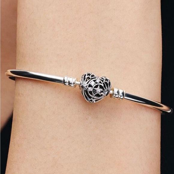 NWOT Pandora Sterling Silver Celestial Heart Bangle - Picture 3 of 5